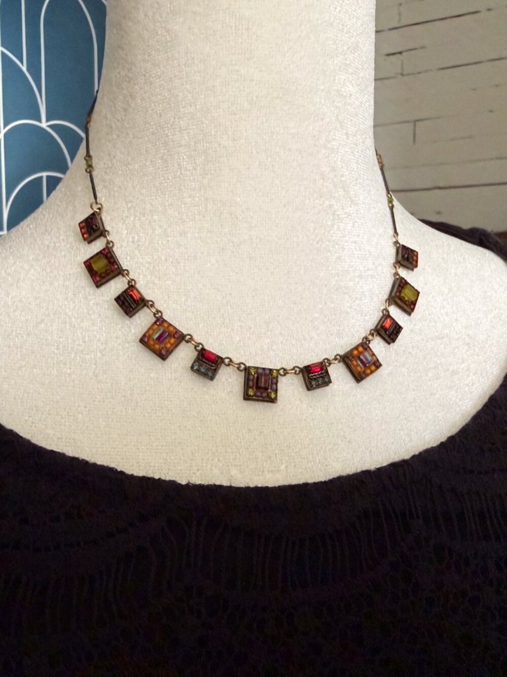 Firefly Signed Multicolor Crystal & Glass Beaded Boho Necklace